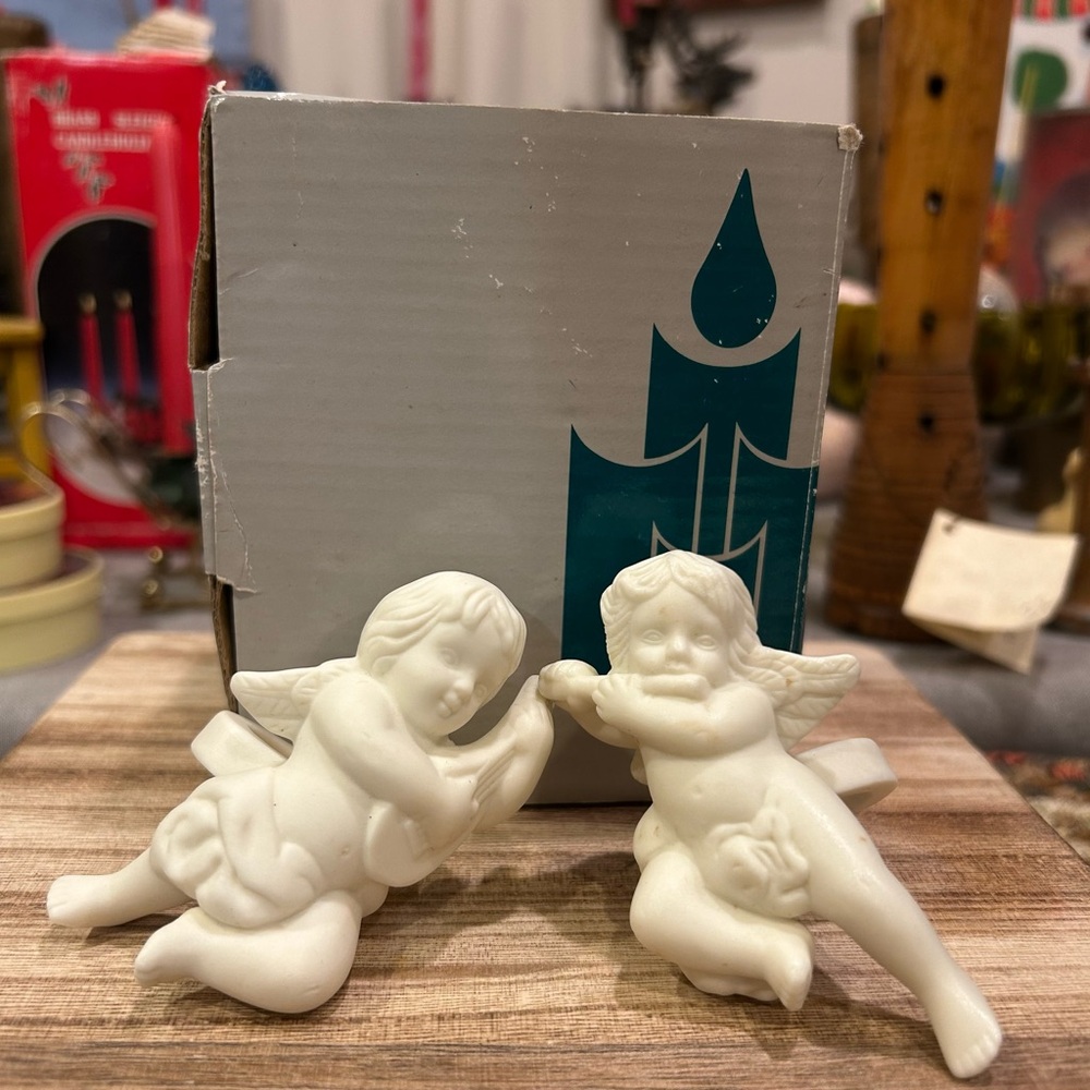 Partylite Cherub Candle Followers. Victorian Bisque Christmas.